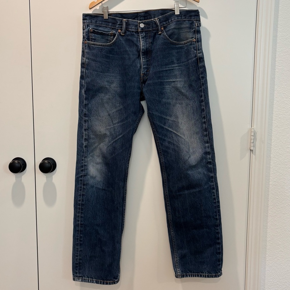 Levi's Men's 505 36x34 Dark Blue Straight Leg Jeans Zipper Fly